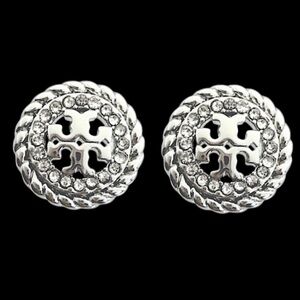 New Tory Burch Rope Logo Stud Earrings Silver-plated brass with crystal accents